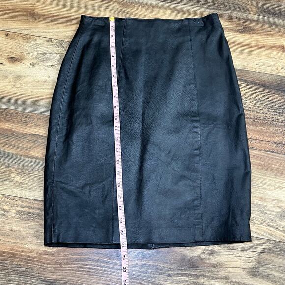 Vintage Black Leather Pencil Skirt 1980s 80s Rock Chic Office Siren Dark - Picture 5 of 9